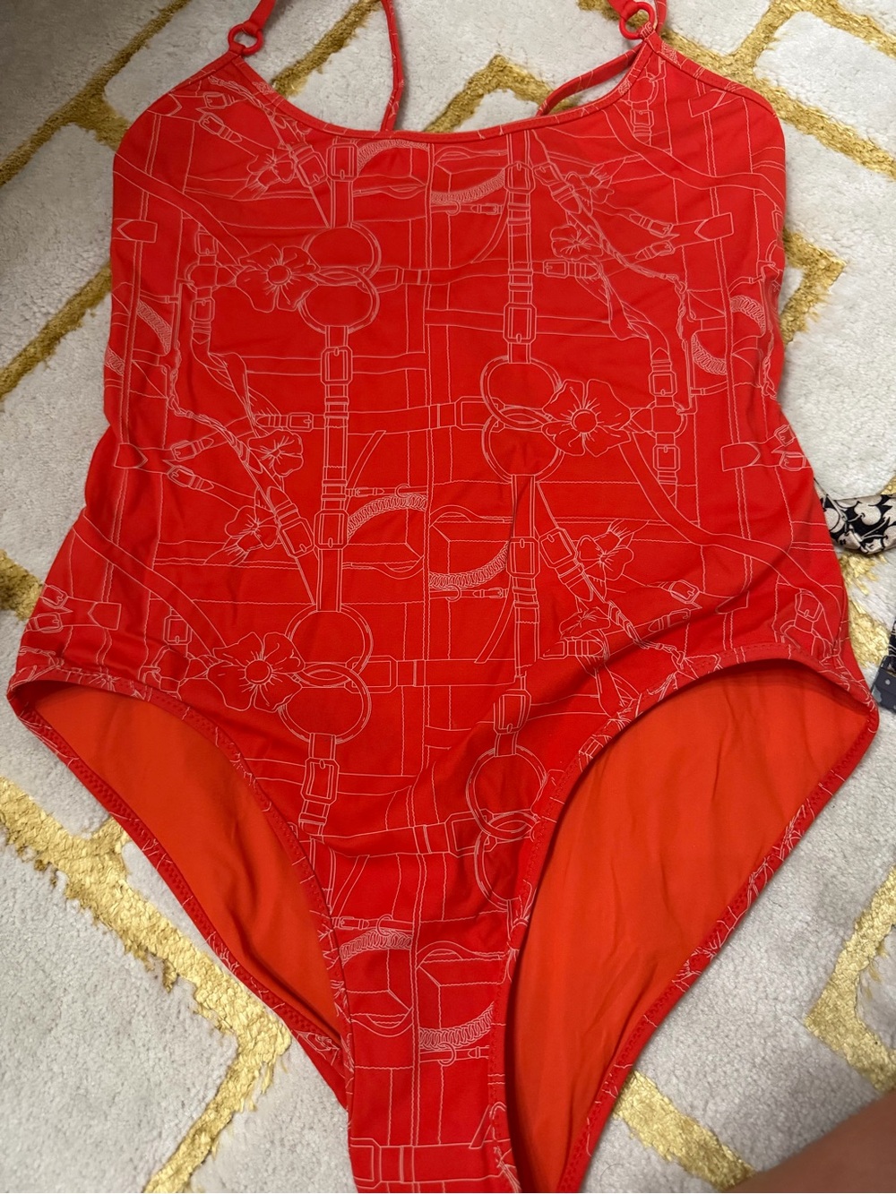 Hermes Red Patterned One-Piece Swimsuit - Picture 8 of 10